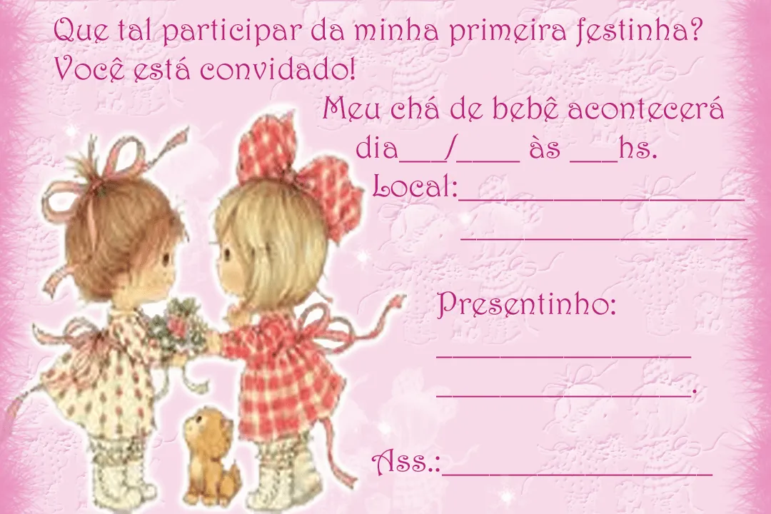 Convite Chá de bebê gratuito - Modelo menininhas - É só imprimir e ...