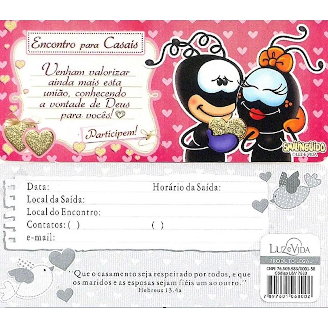 Convite Encontro para Casais Smilinguido - Pacote com 50 Unidades Luz e Vida Outros Livraria Evangélica Casa da Bíblia Online Outros