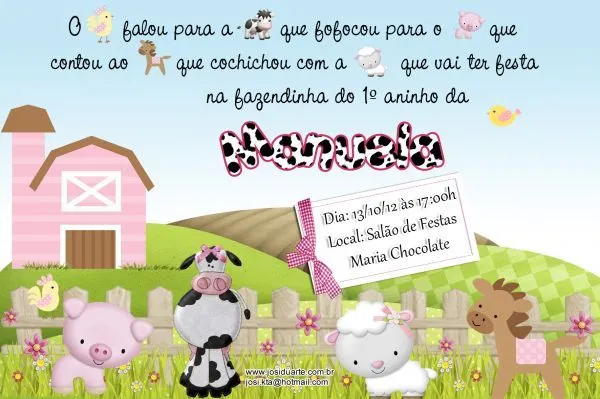 Convite Fazendinha Menina 10x15 - Josi Duarte Convites e ...