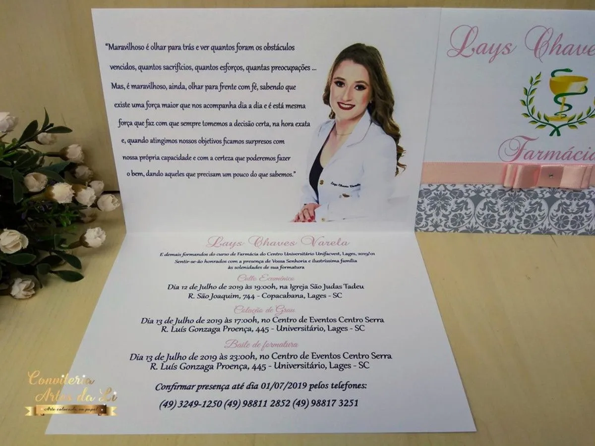 Convite Formatura Farmácia com Foto | Elo7 Produtos Especiais