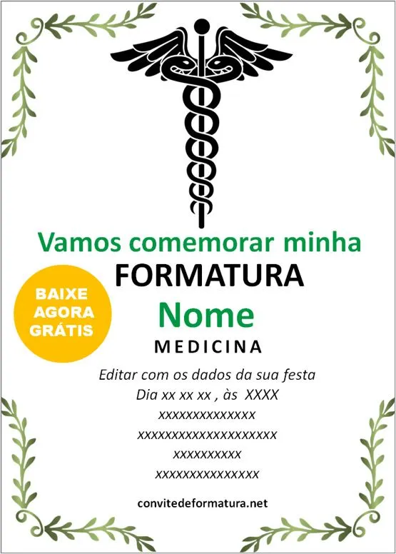 ▷ 8 Convite Formatura Medicina | Modelos de Convite grátis 