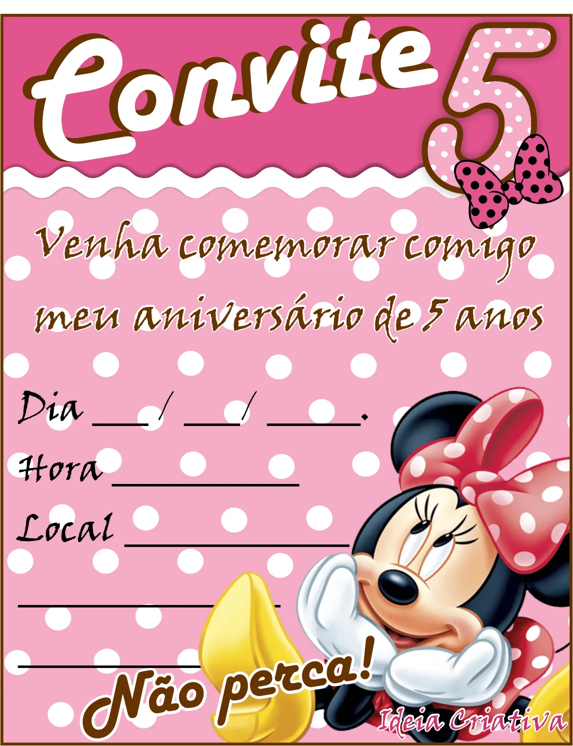 Convite Minnie para imprimir Grátis | Ideia Criativa - Gi Barbosa ...