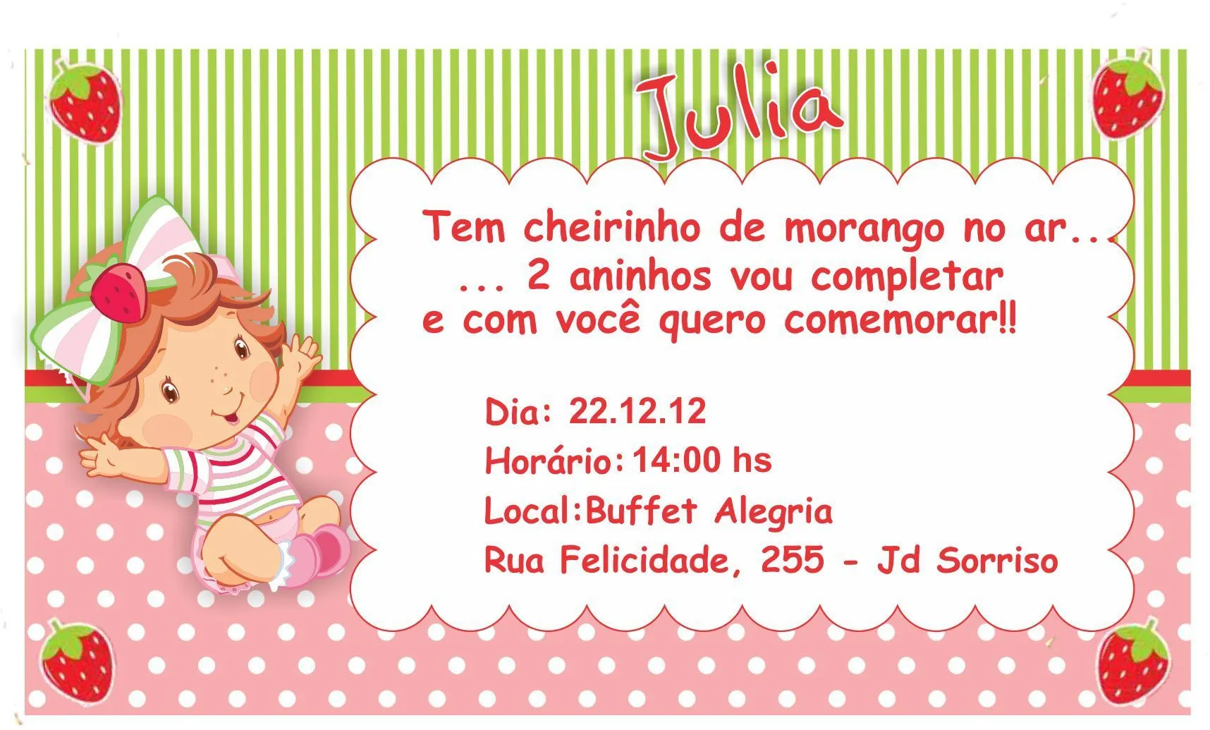 Convite Moranguinho baby | Maria Arteira Papelaria Personalizada ...