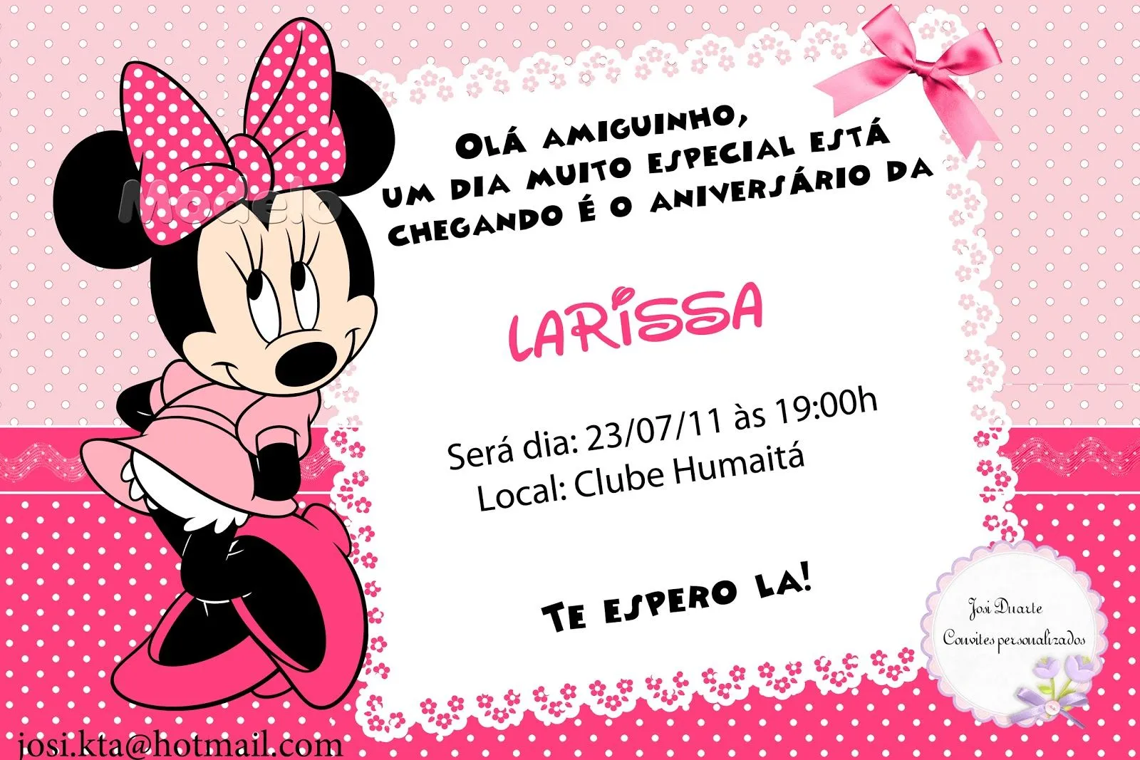  ... Convites e Personalizados: Convite Minnie Rosa e lacre para envelope