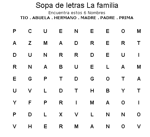 La convivencia familiar: sopa de letras