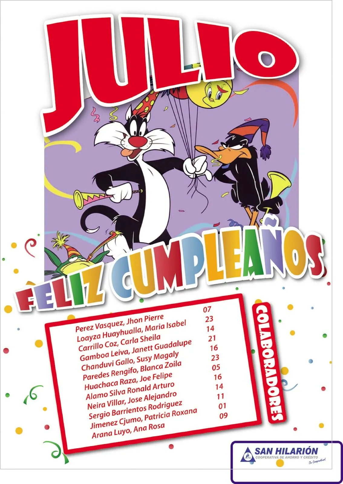 Cooperativa San Hilarión: Julio: ¡ Feliz Cumpleaños a nuestros ...