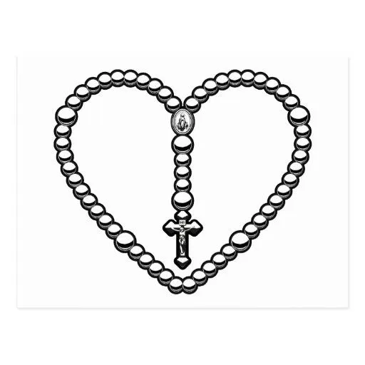 Corazón del rosario blanco y negro tarjetas postales | Zazzle