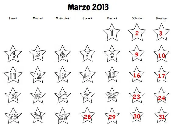 COSILLAS DE INFANTIL: Calendario de Marzo