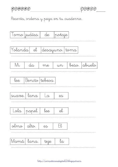 CoSqUiLLiTaS eN La PaNzA BLoGs: ARMADO DE ORACIONES FICHAS ...