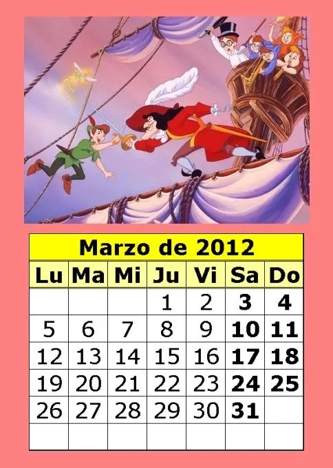 CoSqUiLLiTaS eN La PaNzA BLoGs: CALENDARIO INFANTIL DISNEY 2012 COLOR