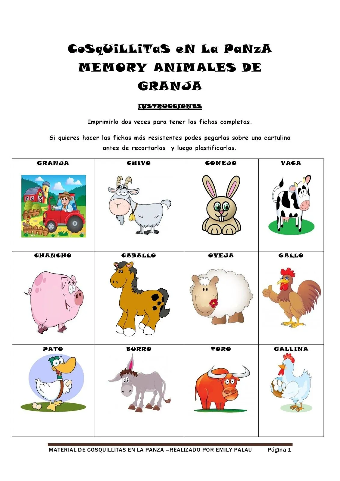 CoSqUiLLiTaS eN La PaNzA BLoGs: MEMORY ANIMALES DE GRANJA