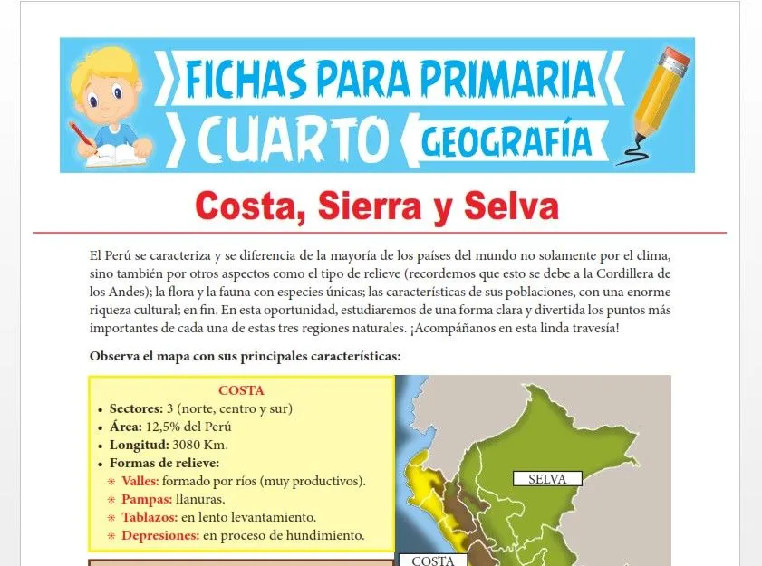 Costa, Sierra y Selva para Cuarto Grado de Primaria