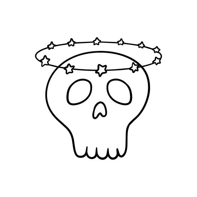 Cráneo cabeza humana permanece con estrellas halloween doodle dibujos  animados lineales para colorear | Vector Premium