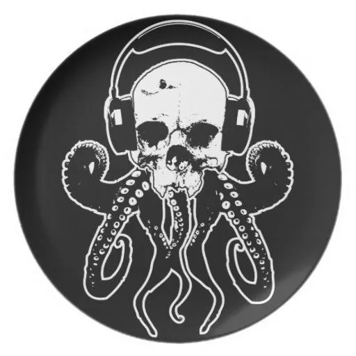 Cráneo DJ del pulpo con arte gótico de los auricul Platos Para ...