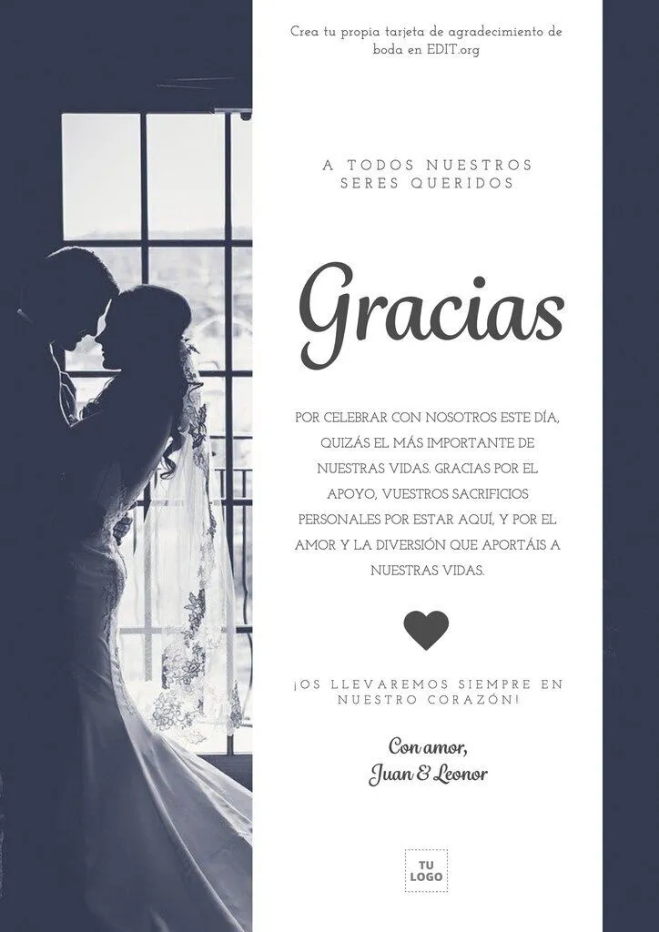 Crea gratis preciosas tarjetas de agradecimiento para bodas