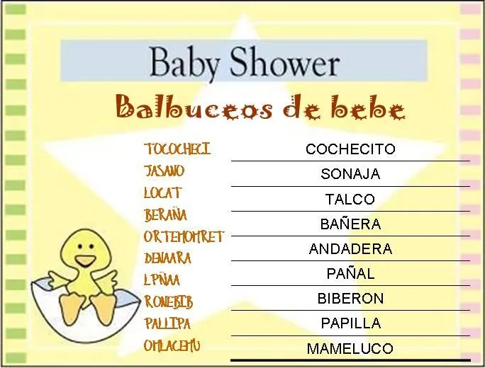 Creaciones con Angel: Mas Juegos de Baby Shower