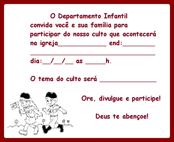 Crescendo com Cristo: Mais modelos de convites para culto infantil