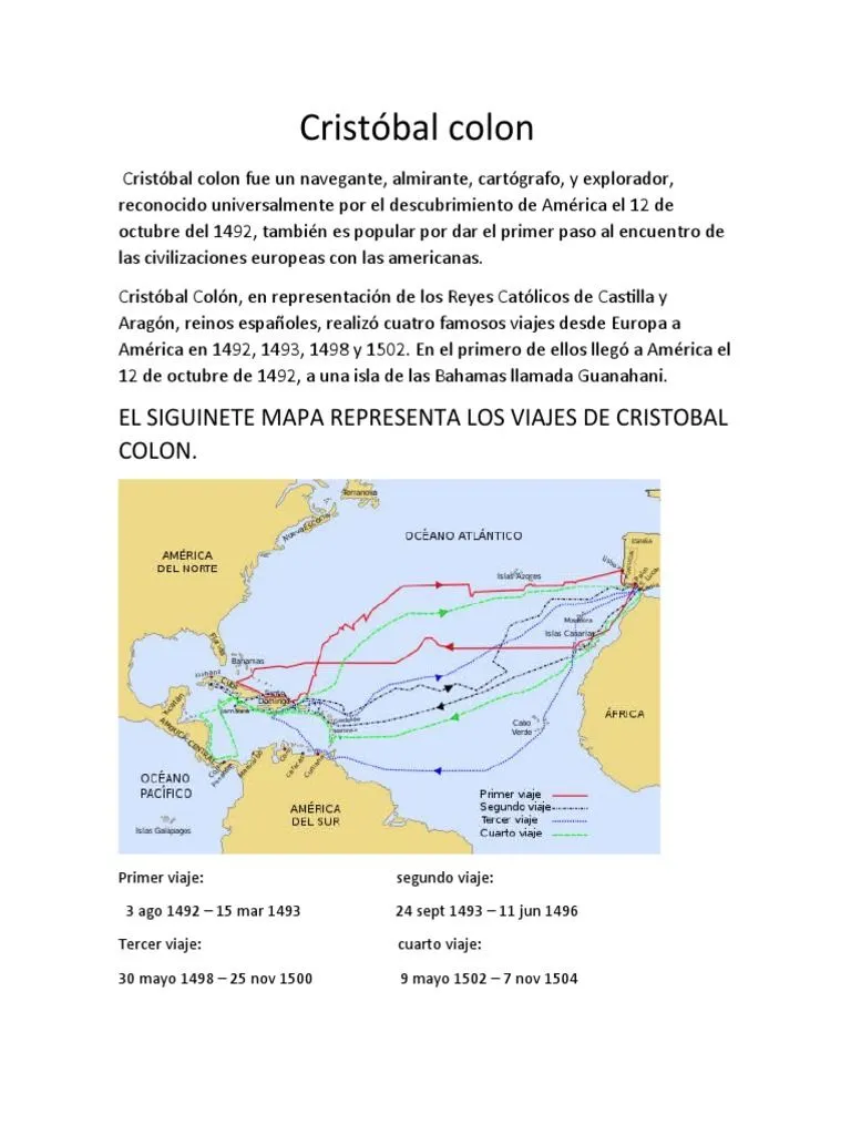 Cristóbal Colon: El Siguinete Mapa Representa Los Viajes de Cristobal Colon  | PDF