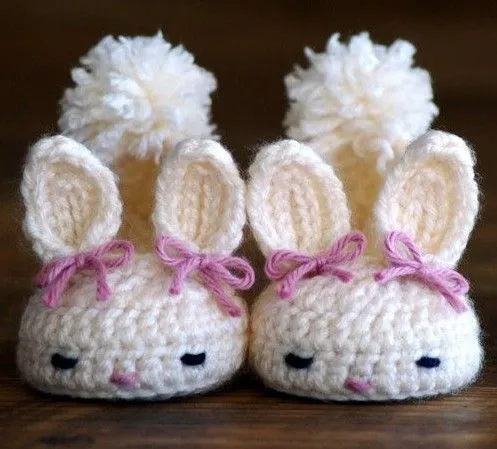 Crochet Baby Shoes Infant Slippers Bunny Rabbit White/pink 0-12M ...