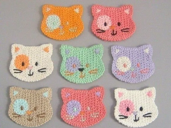 Crochet 8 gato cara apliques 8 colores EA139 por twpmango en Etsy