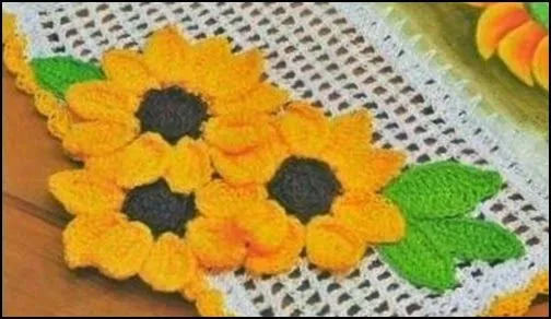 CROCHET - GANCHILLO - PATRONES - GRAFICOS: GIRASOL TEJIDO A GANCHILLO