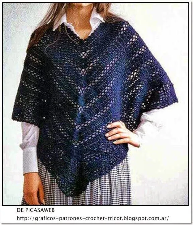 CROCHET - GANCHILLO - PATRONES - GRAFICOS: PONCHO TEJIDO A ...