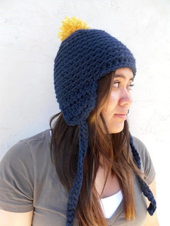 Crochet Wool Blend Chullo Hat In Navy Blue Inspired by Tejidos