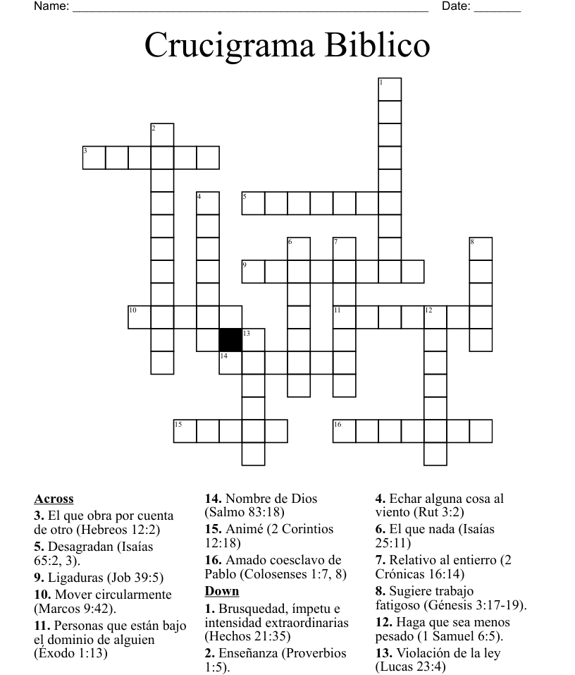 Crucigrama Biblico Crossword - WordMint