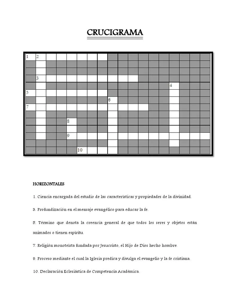 Crucigrama Conceptos Religión | PDF