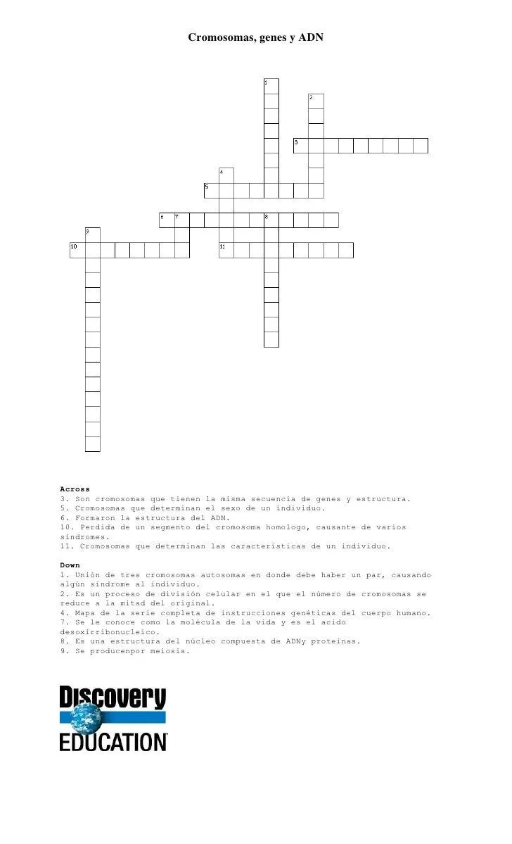 Crucigrama cromosomas genes y adn