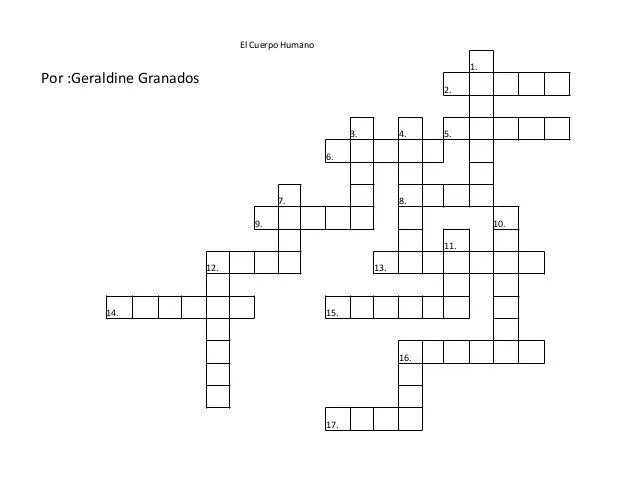 Crucigrama sobre el cuerpo humano en ingles
