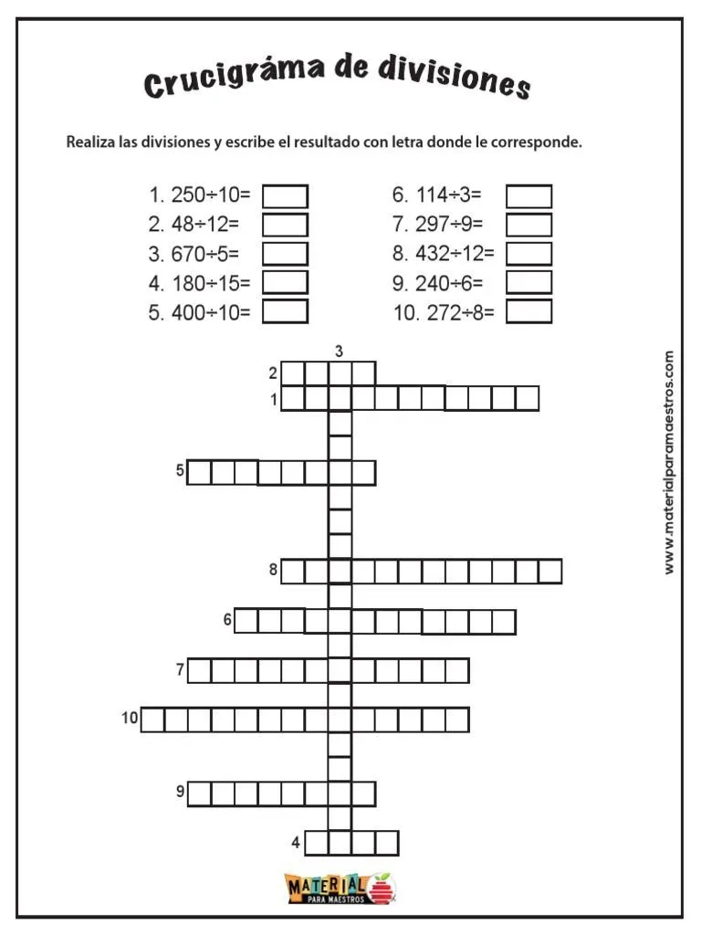 Crucigrama de Divisiones | PDF en 2023 | Crucigramas, Matematicas,  Actividades escolares