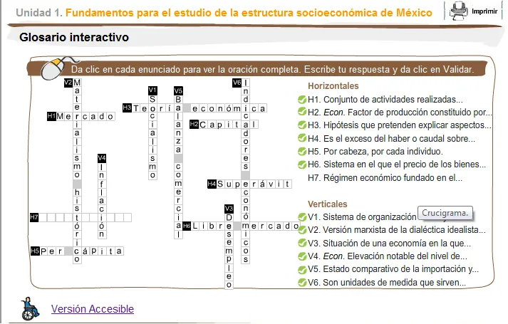 Crucigrama de glosario interactivo de contexto socioeconómico de ...