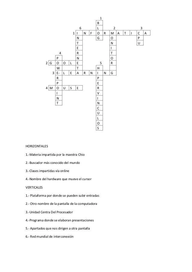 Crucigrama De Informatica