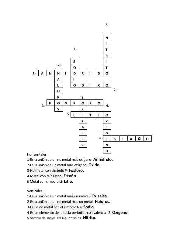 Crucigrama de quimica 3 parcial