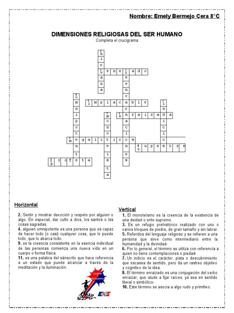 Crucigrama Religión | PDF | Dios | Creencia religiosa y doctrina