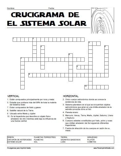 Crucigrama del Sistema Solar - Para Imprimir Gratis ...