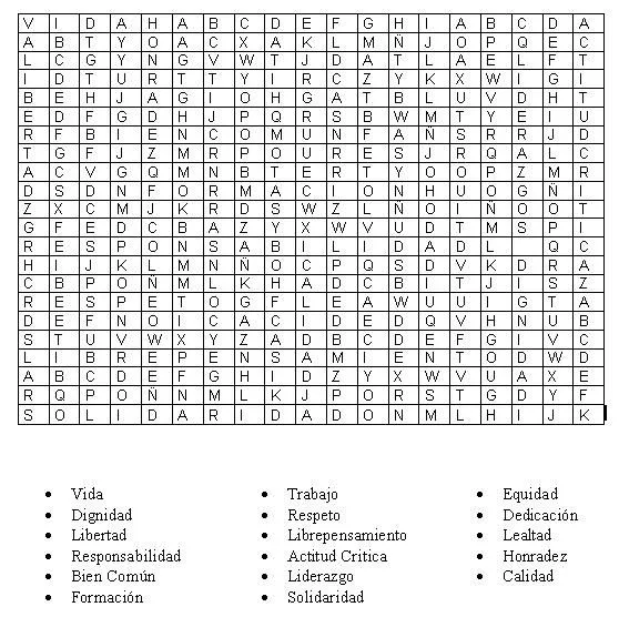 Una sopa de letras de los valores - Imagui