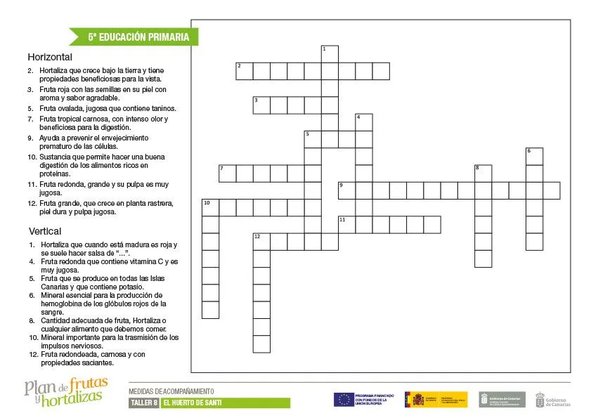 Crucigramas 5º EP – Plan de Frutas y Hortalizas