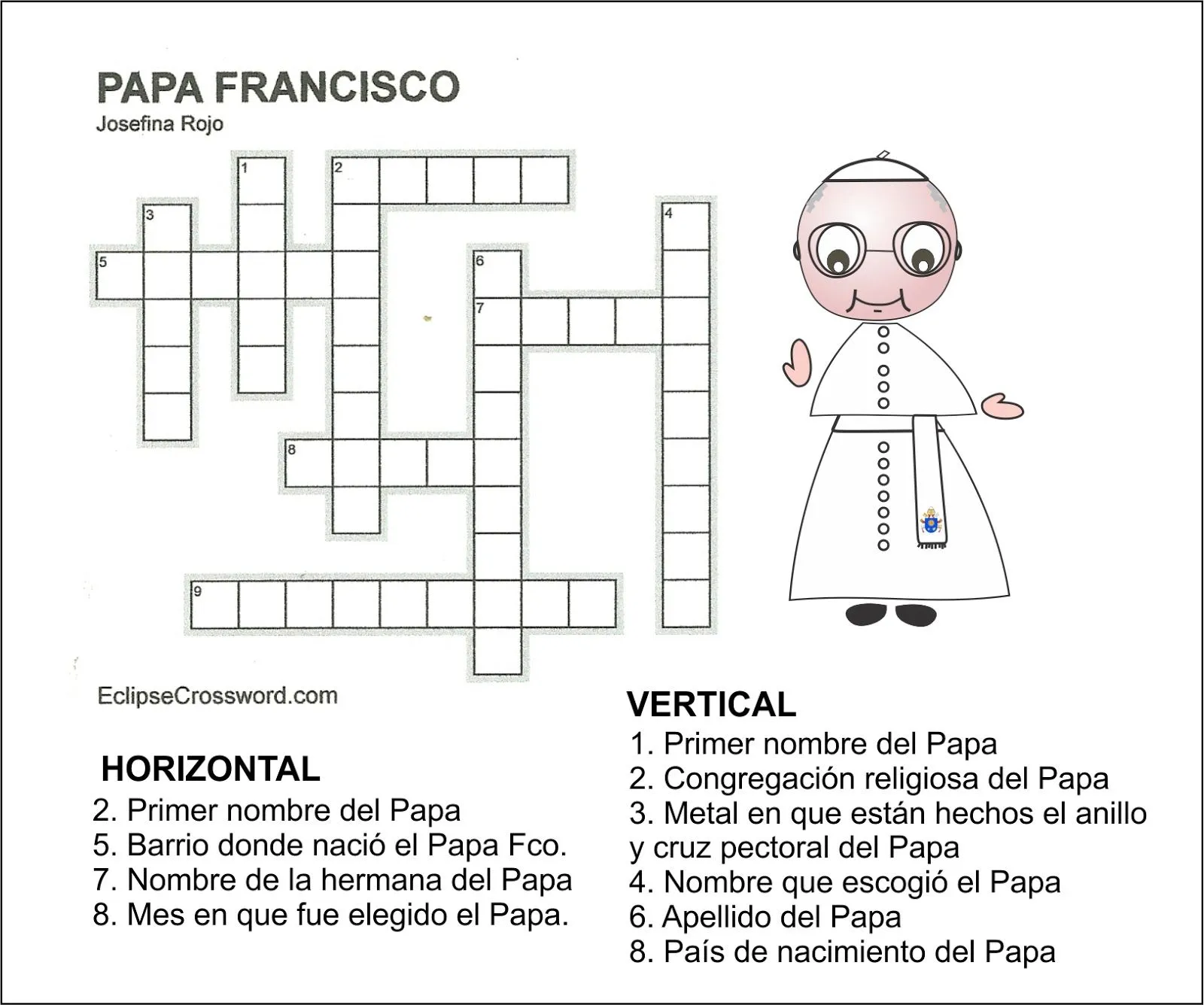 TARJETAS Y ORACIONES CATOLICAS: CRUCIGRAMA PAPA FRANCISCO