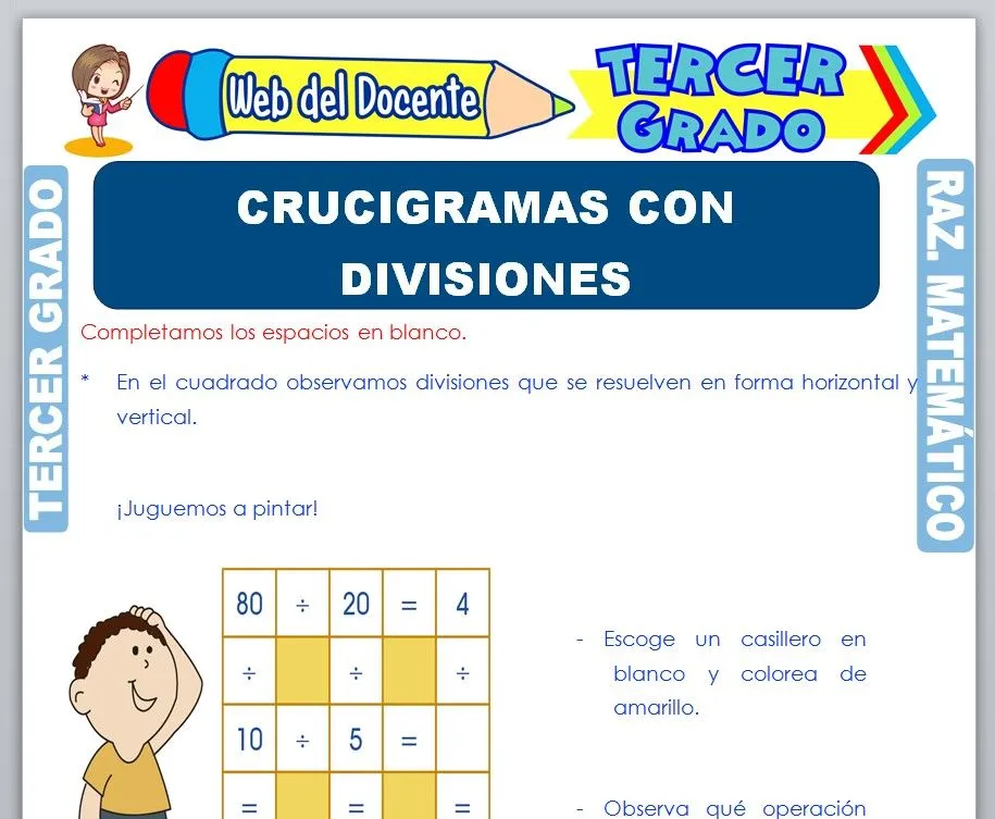 Crucigramas con Divisiones para Tercer Grado de Primaria