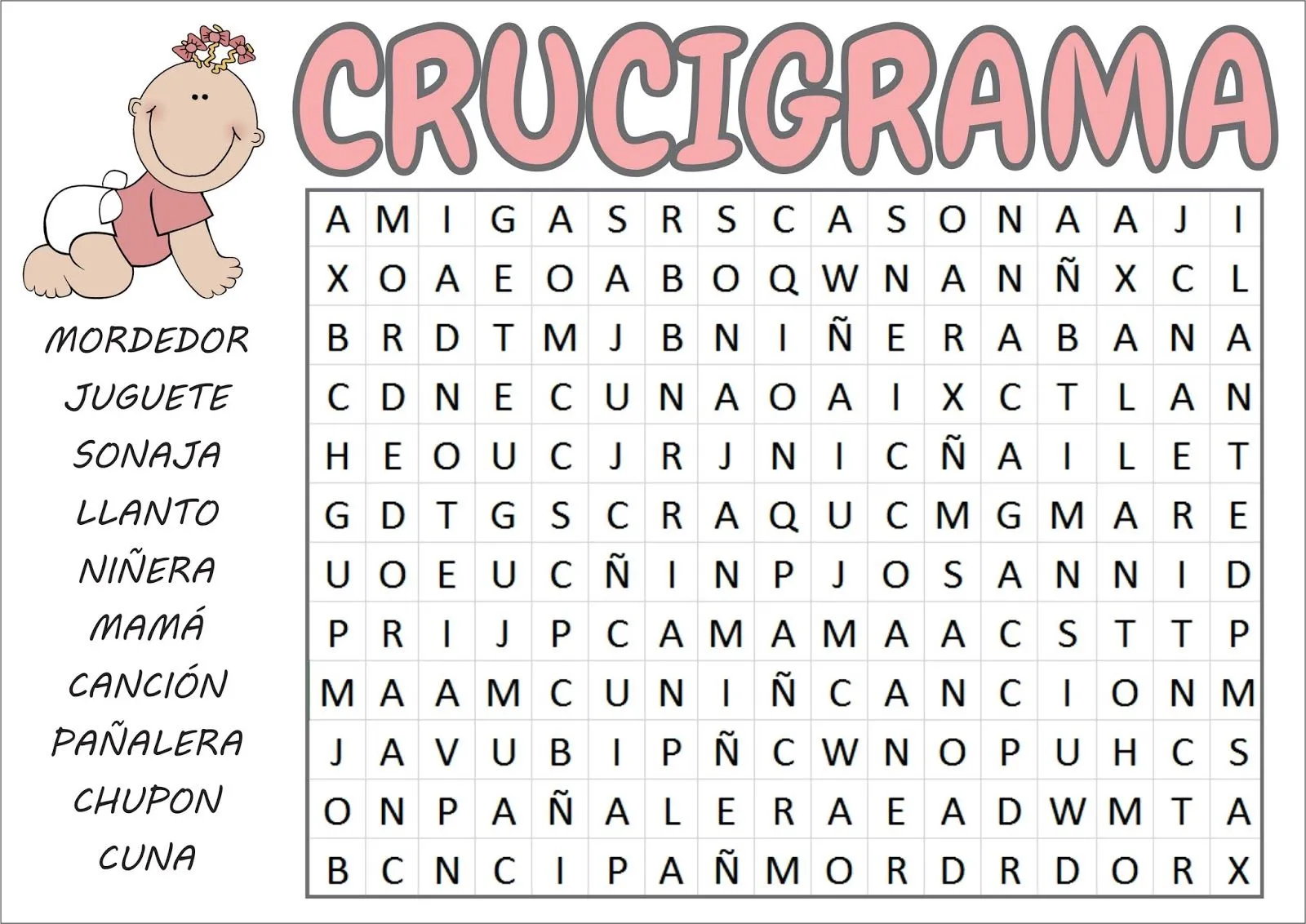 Crucigramas │ Juegos para Baby Shower para imprimir | JUEGOS DE ...