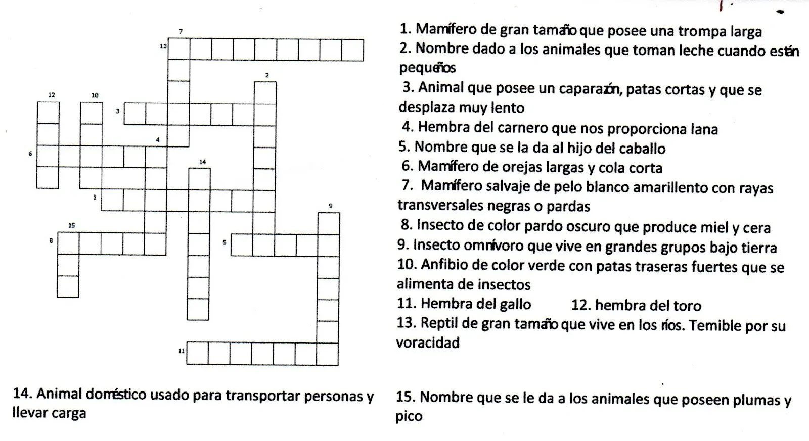 Crucigramas para resolver de animales - Imagui