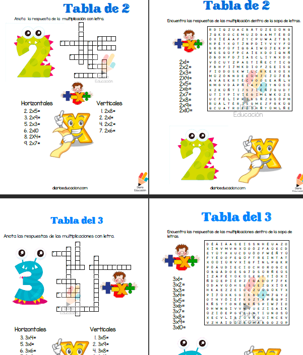 Crucigramas y sopas de letras tablas de multiplicar | Diario Educación