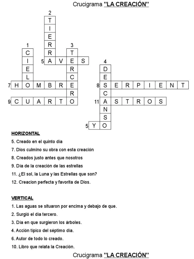 Crusigrama La Creacion | PDF