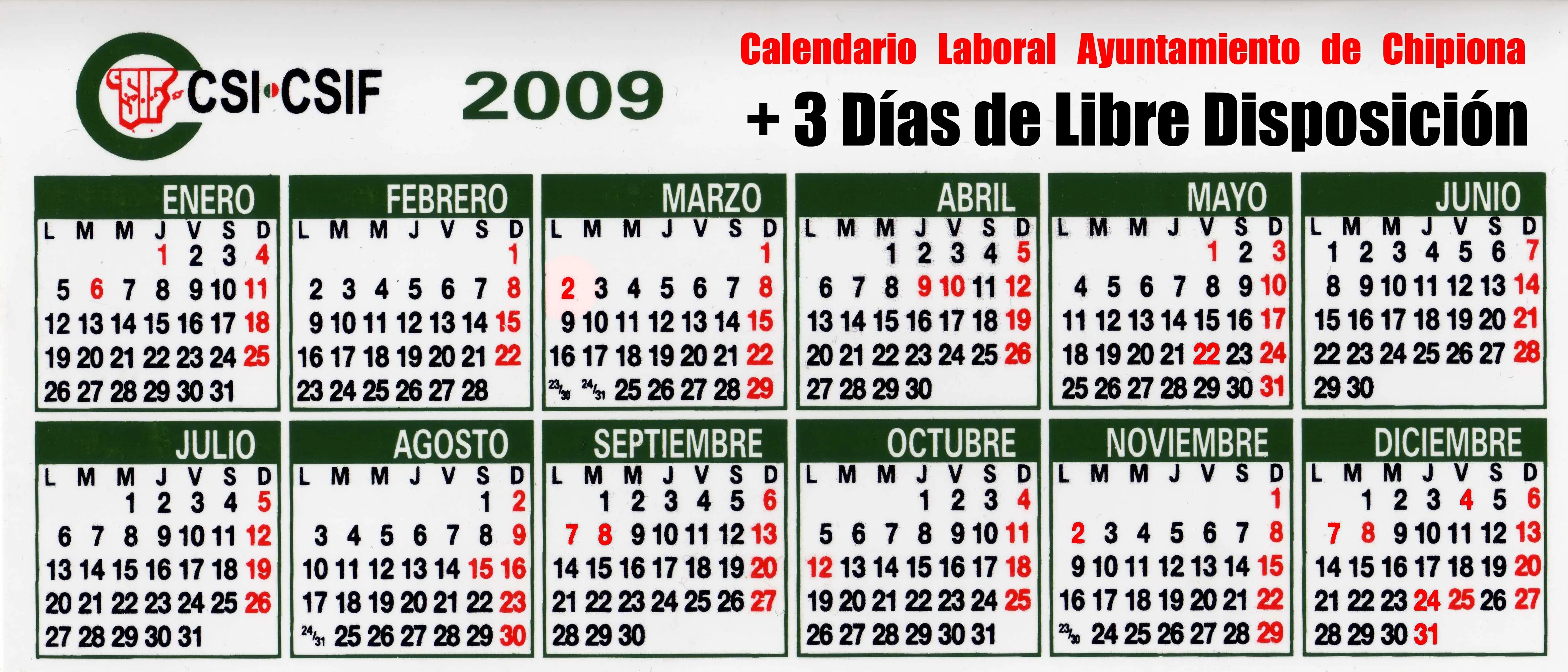 CSI-F Sección Sindical Ayuntamiento de Chipiona - CALENDARIO ...