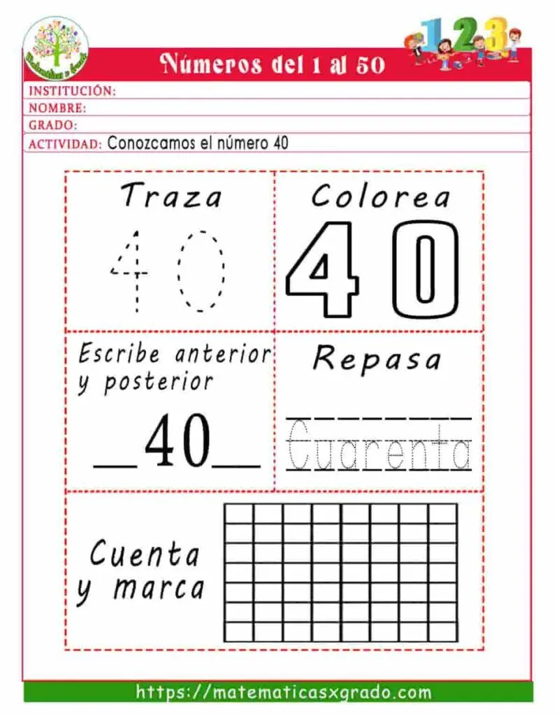 Cuadernillo para trabajar de los números del 1 al 50 [Imprimible]