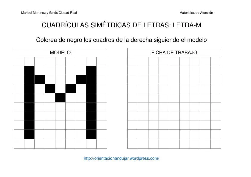 Cuaderno de atención.- Letras simétricas en cuadrículas izq y dcha ...