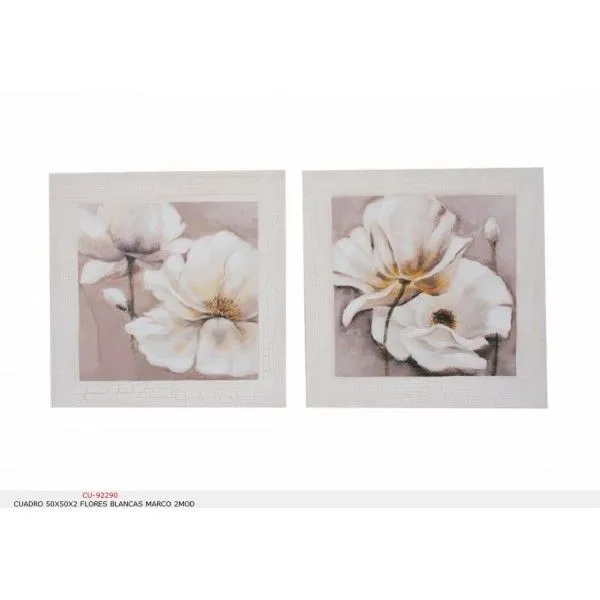 CUADRO 50X50X2 FLORES BLANCAS MARCO 2MOD - Deco-Cuadros Rivero