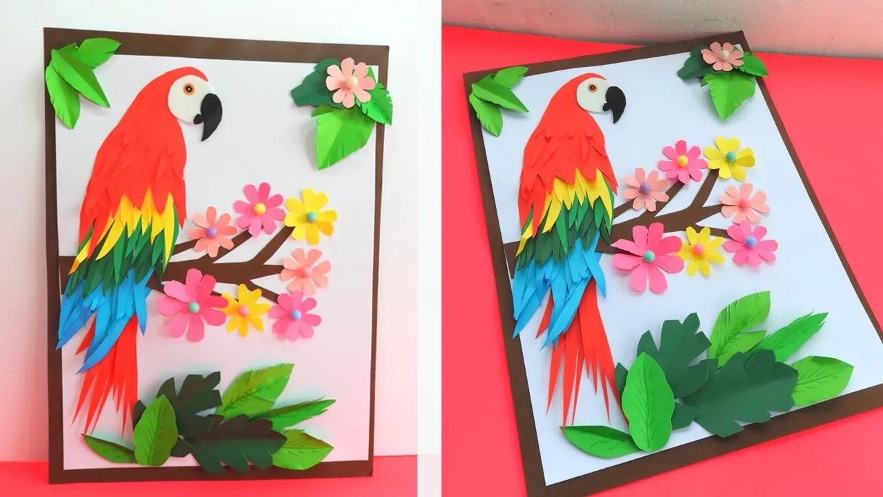 CUADRO DECORATIVO Guacamaya con cartulina y papel iris - YouTube